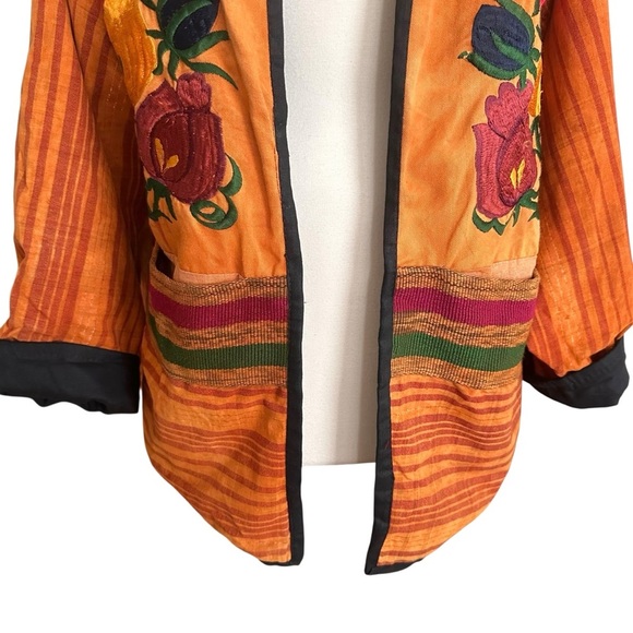 Vintage Latin American Embroidered Huipil Jacket - Folk Art Open Front Global L - Picture 4 of 14